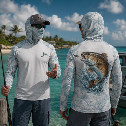 Redfish Fishing Hoodie – Saltwater Fishing Face Cover, Thumb Holes Shirt for Anglers