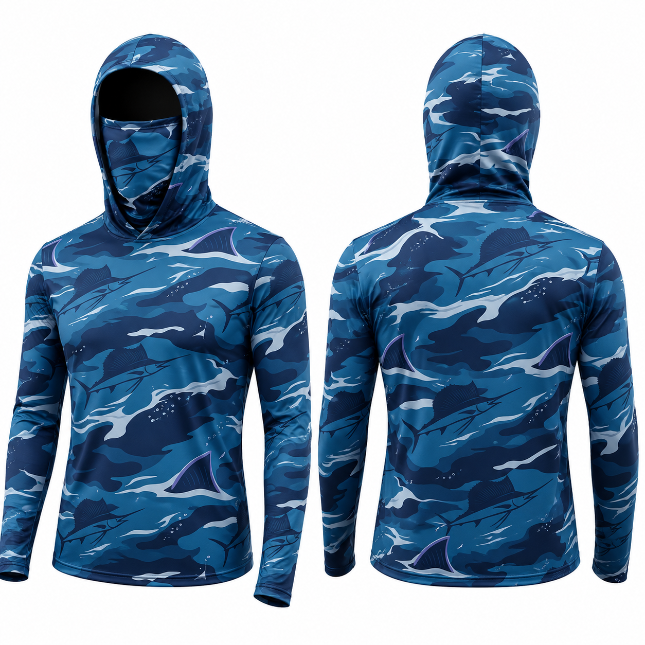 Sailfish Fishing Gift – Offshore Angler Hoodie with Face Cover, Thumb Holes for Fishermen