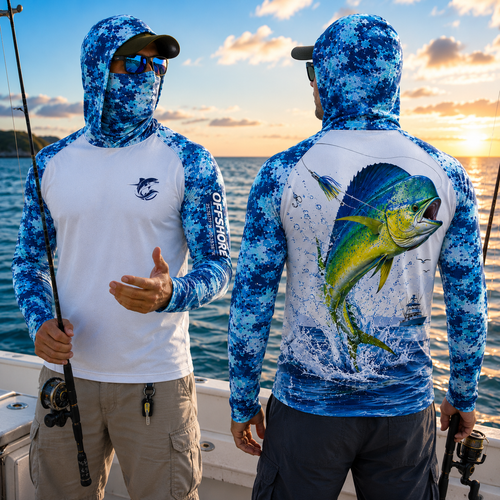 Mahi Mahi Fishing Shirt – Deep Sea Angler Hoodie with Face Cover, Thumb Holes
