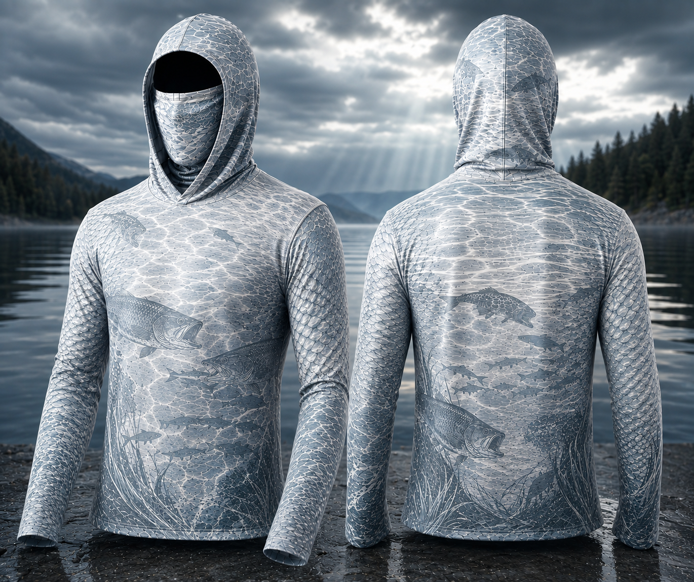 Trout Fishing Hoodie – Freshwater Fishing Face Cover Shirt for Anglers