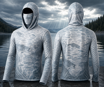Trout Fishing Hoodie – Freshwater Fishing Face Cover Shirt for Anglers