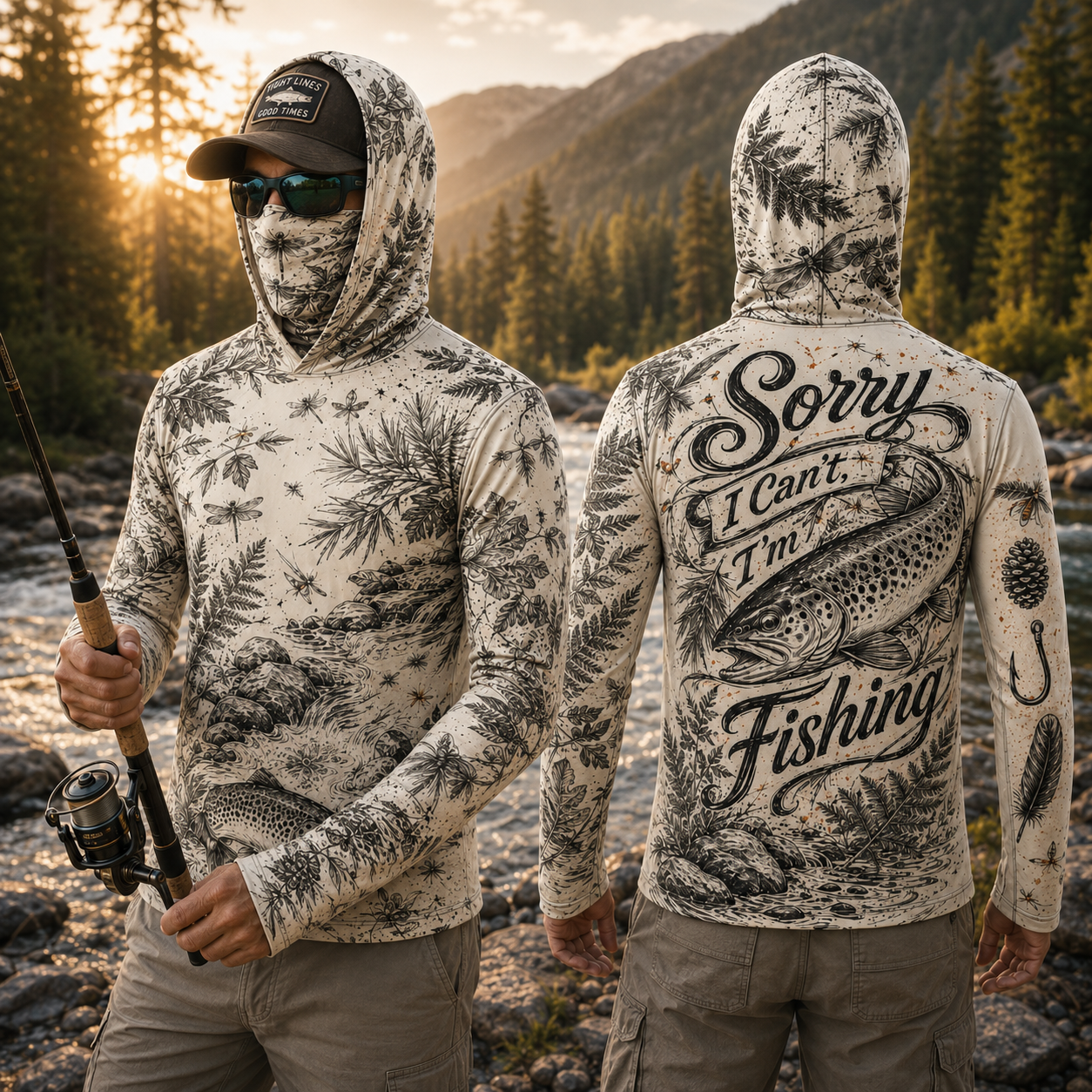 Trout Fishing Hoodie – “Sorry I Can’t, I’m Fishing” Fly Fishing Shirt
