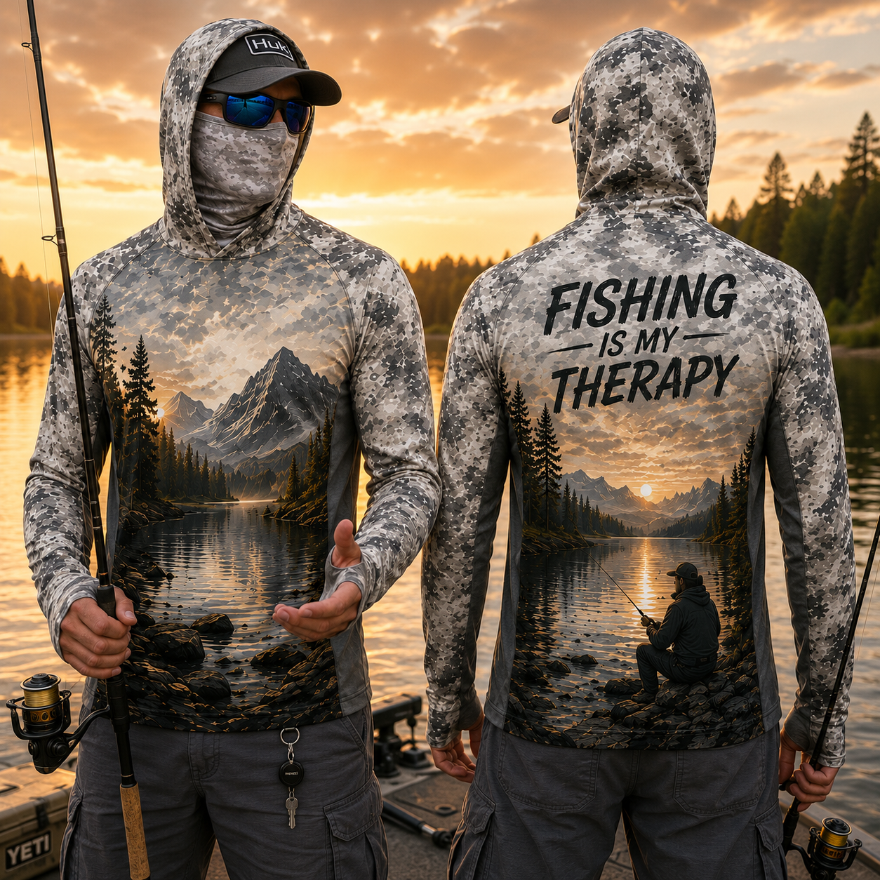 Fishing Is My Therapy Bass Fishing UPF Sun Protection Fishing Shirt With Face Cover And Thumb Holes