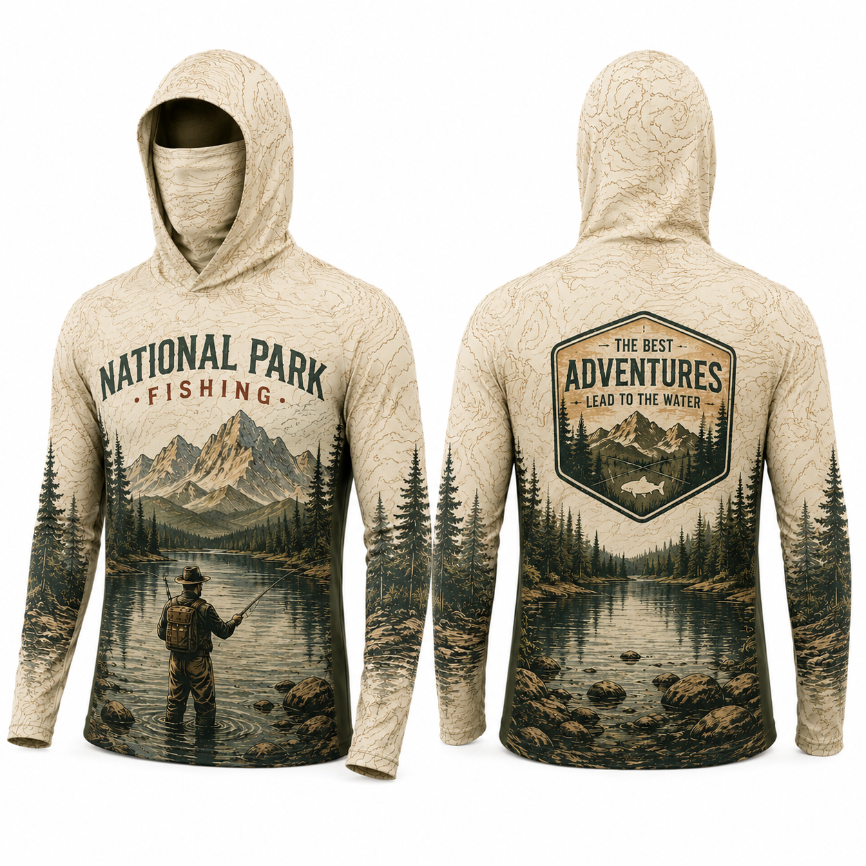 National Park Fishing Bass Fishing UPF Sun Protection Fishing Shirt With Face Cover And Thumb Holes