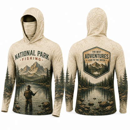 National Park Fishing Bass Fishing UPF Sun Protection Fishing Shirt With Face Cover And Thumb Holes