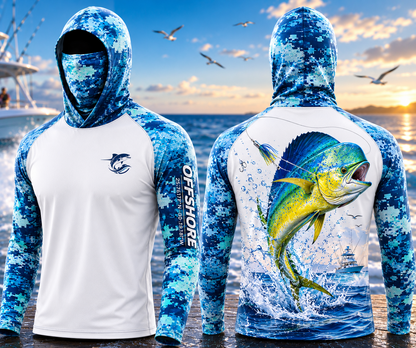 Mahi Mahi Fishing Shirt – Deep Sea Angler Hoodie with Face Cover, Thumb Holes