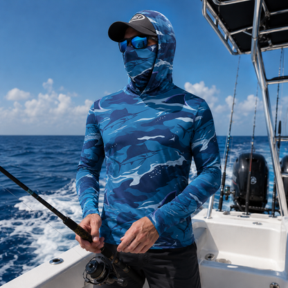 Sailfish Fishing Gift – Offshore Angler Hoodie with Face Cover, Thumb Holes for Fishermen